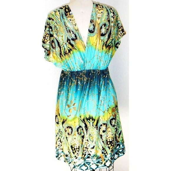 Shoreline gold flash aqua summer dress - Picture 3 of 4